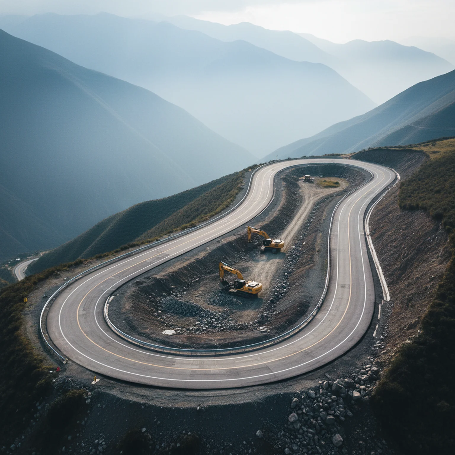 Vista aérea de una carretera vial andina en construcción